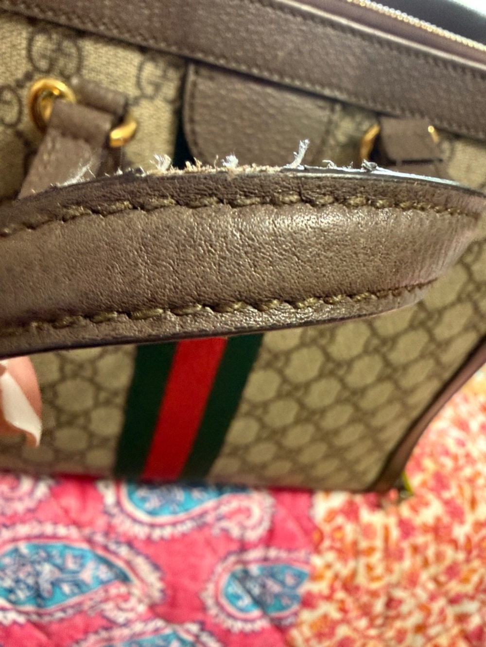 Gucci Brown GG Supreme Medium Canvas Tote with Green-Red Stripe - Picture 14 of 16